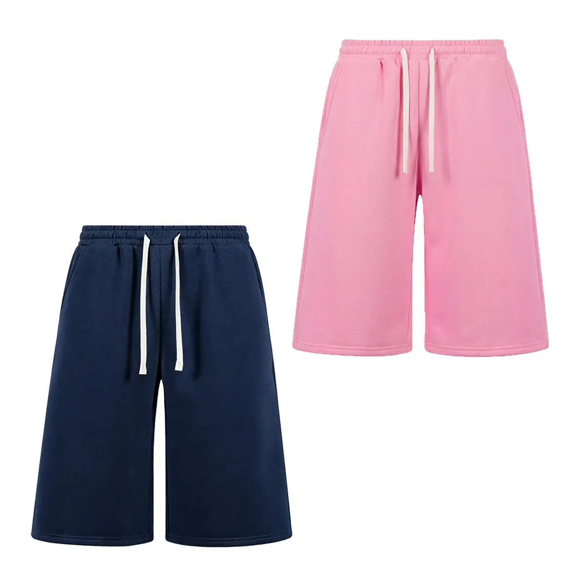 Men’s H-Type Fitted Cut Knit Capri Wide-Leg Shorts, Elastic Waistband with Drawstring, Adjustable Fit, Solid Color, Soft Comfortable, Pockets, for Casual/Athletic Wear, Available in Pink (Pairs with Sneakers)/Beige