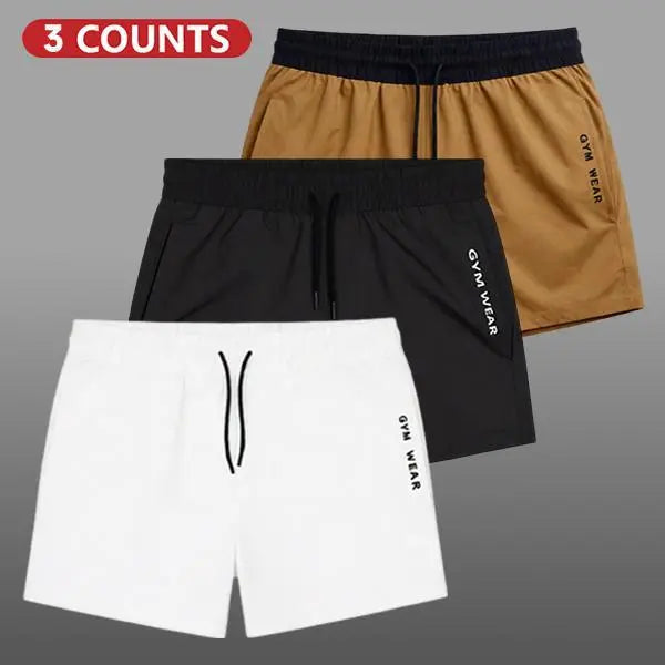 Men's Elastic Shorts Set (3 Packs) - Plain Solid Color, Drawstring Deep Pockets, Pocketed Sides, Elastic Waist, Breathable Athleisure Bottoms for Summer Daily Wear, Gym Use