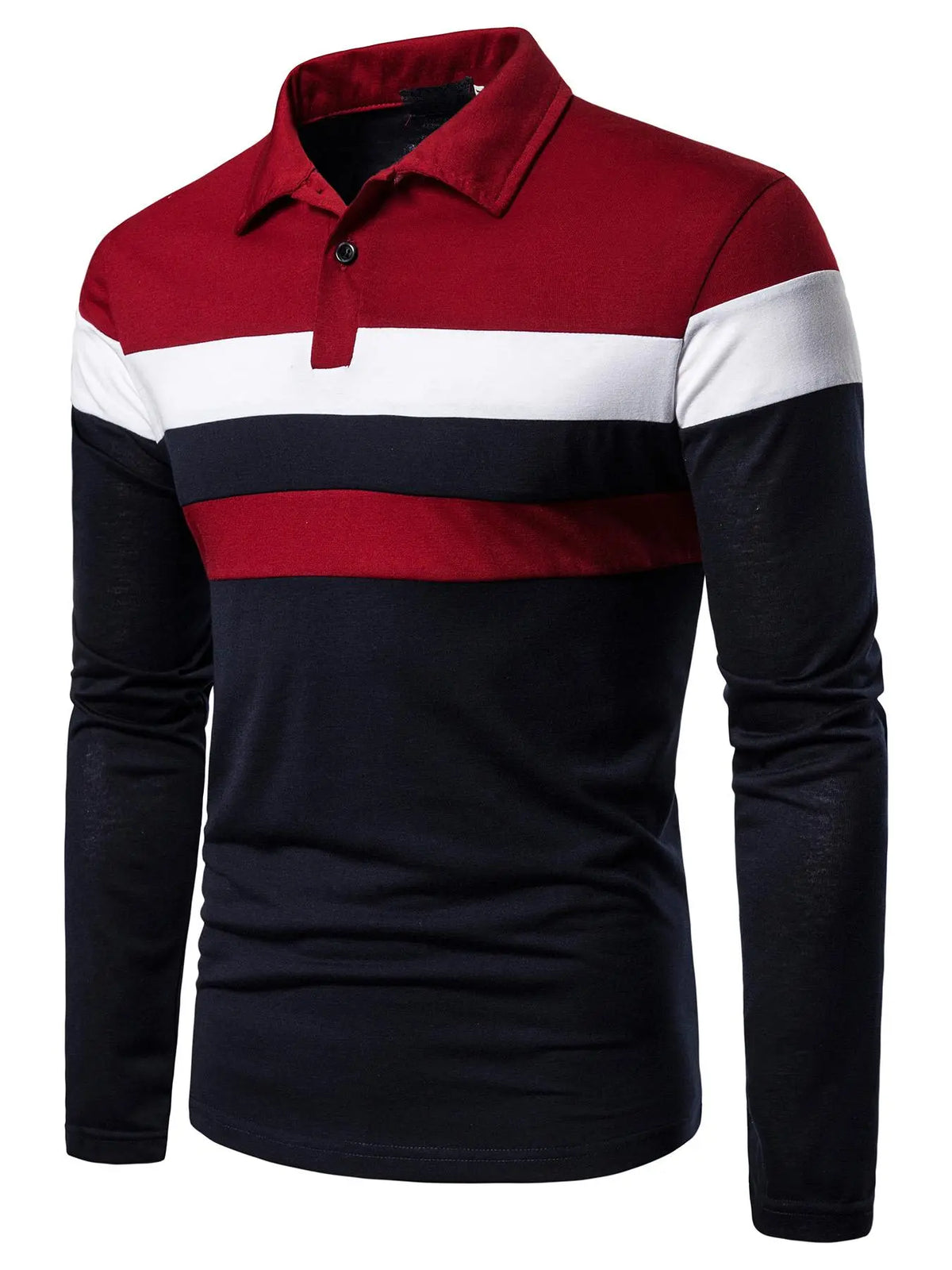 Men's Patchwork Print Long Sleeve Polo Shirt, Polo Style Regular Fit Casual Button Front Collared Top for Fall & Winter, Men's Clothes for Daily Wear, Fabric, Menswear, Casual Polo Shirts, Buttoned Polo Shirt