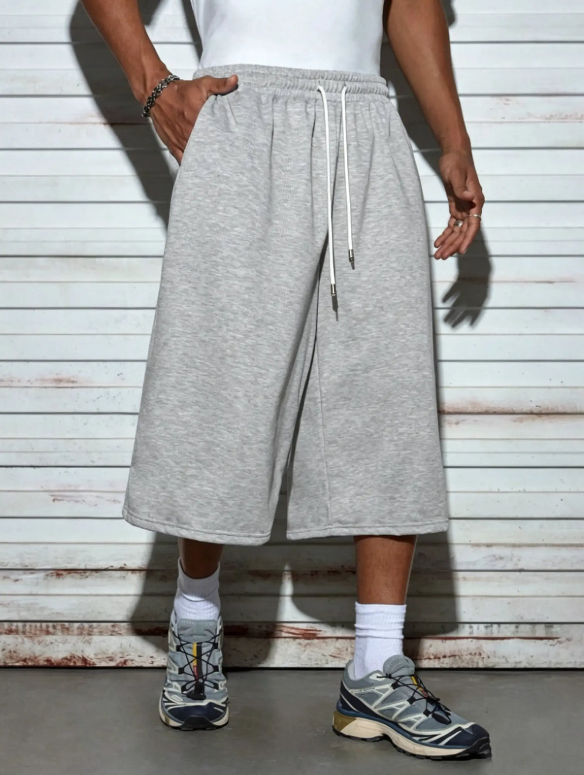 Men's 2-Pack Wide-Leg Capri Shorts, Male Clothing, Active Casual Pockets, Plain, Loose Relaxed Fit, Drawstring Elastic Waistband, Fashion Streetwear, 7/8 Length, Breathable, Suitable for Summer Workouts, Home Wear