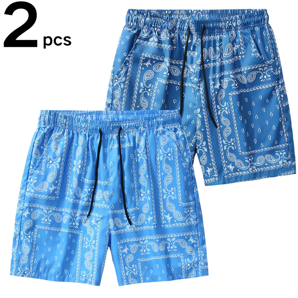 Men's Casual Paisley Pattern Polyester Shorts - Adjustable Drawstring Waist, Outfits Inspo Drip Clothing, XL Men’s Clothes for Daily & Leisure Occasions