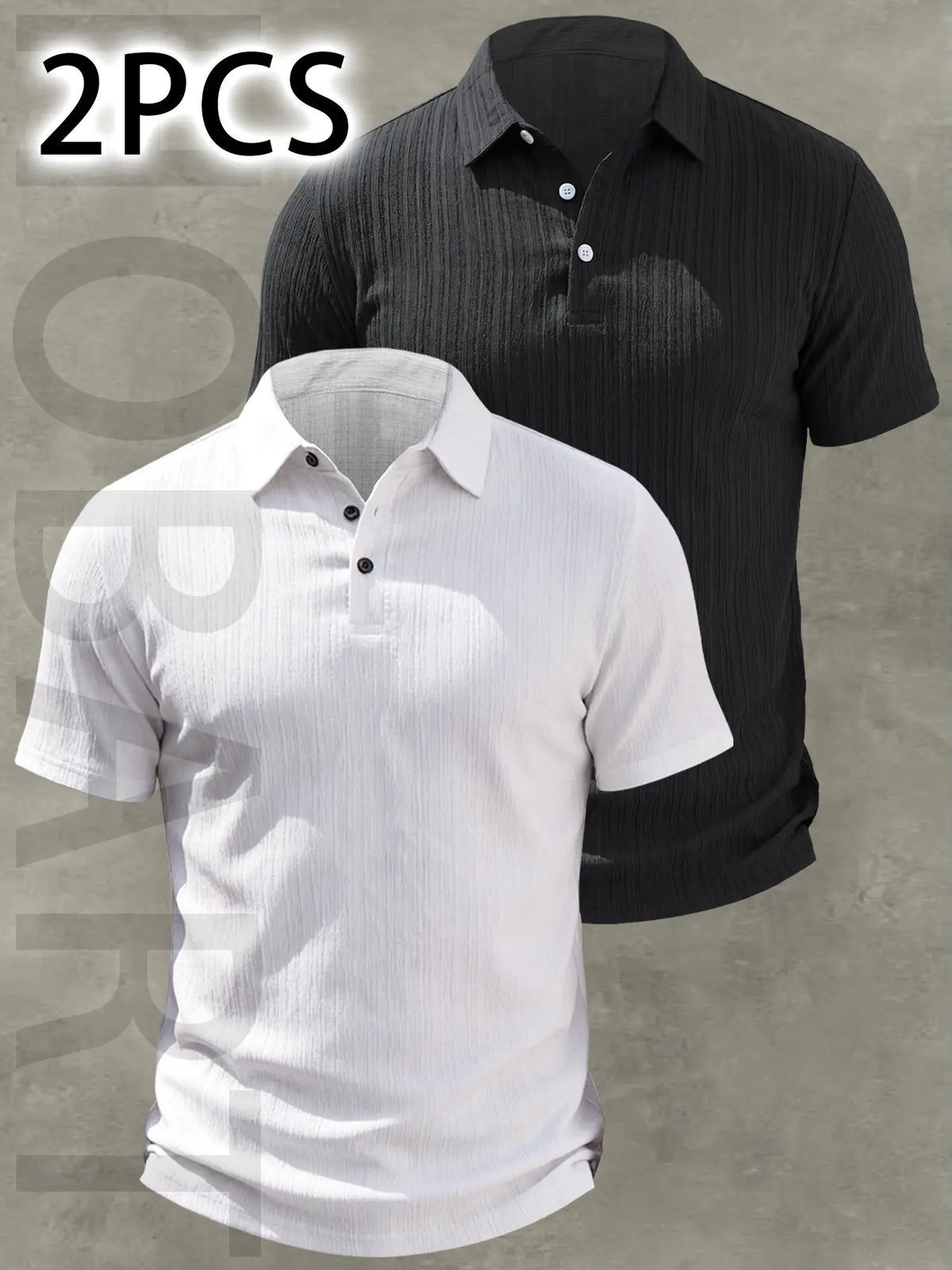 2pcs Men's Casual Classic Fashion Slim Fit Plain Polo Shirt Tops, Buttoned Polo Collar, Lightweight Breathable Fabric, Everyday Wear