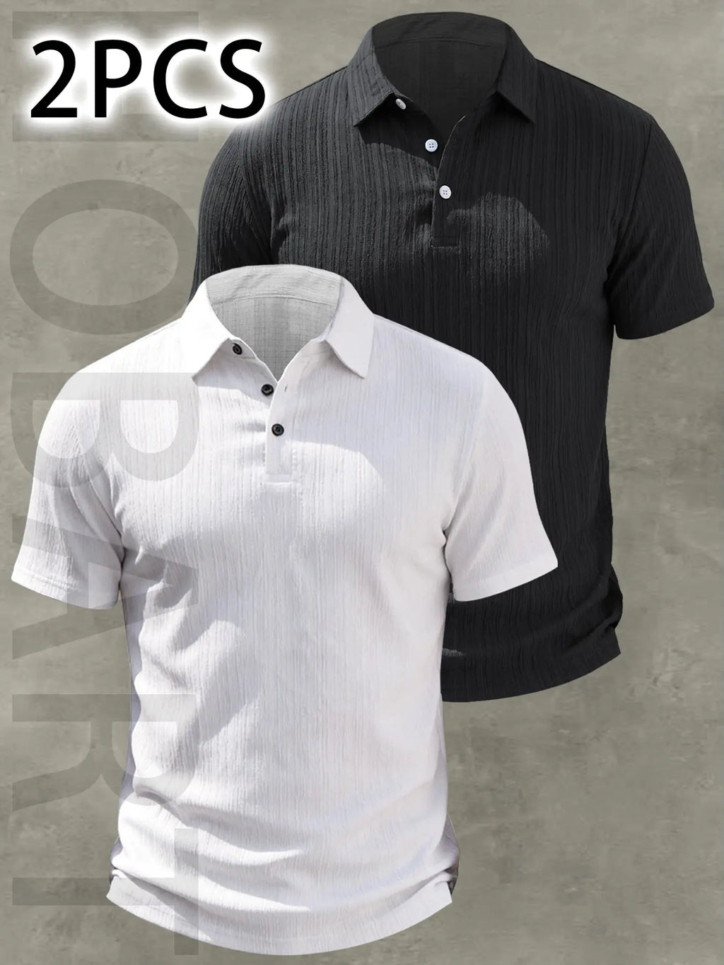 2pcs Men's Casual Classic Fashion Slim Fit Plain Polo Shirt Tops, Buttoned Polo Collar, Lightweight Breathable Fabric, Everyday Wear