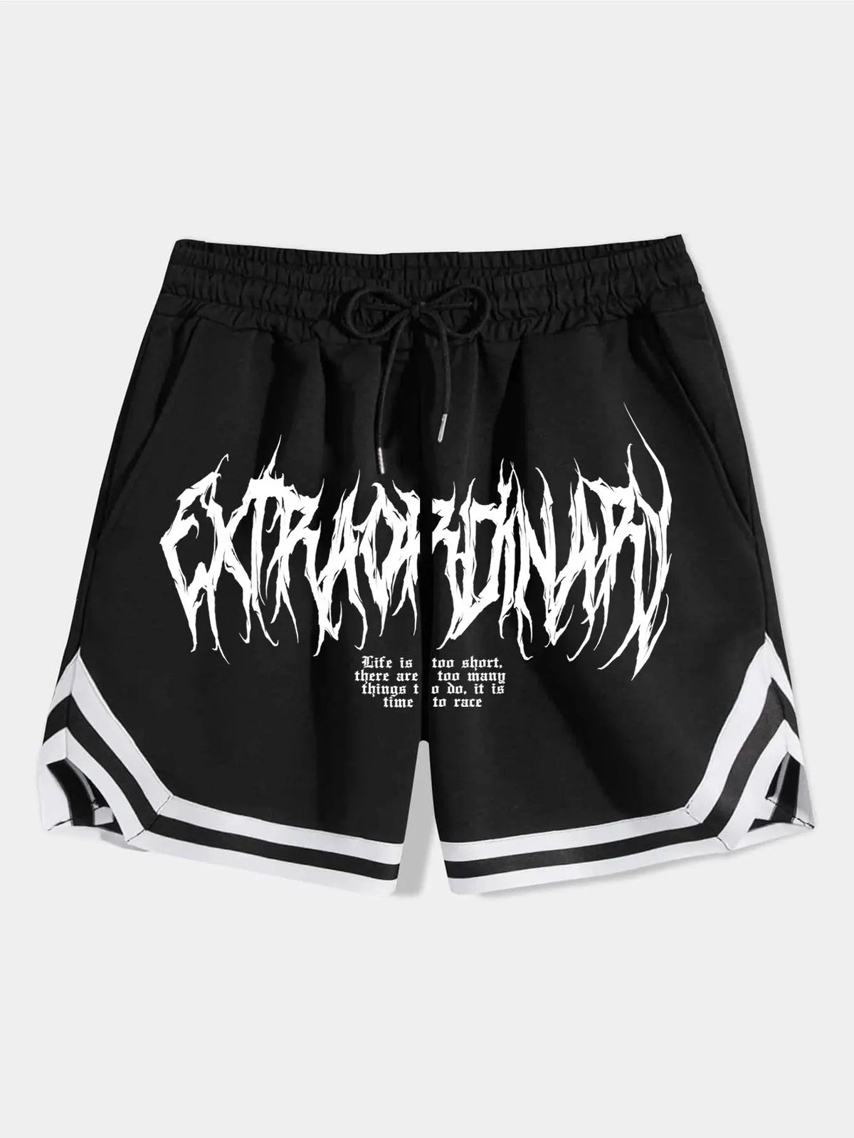 Men's Letter Print Drawstring Waist Shorts, Street Fashion Casual Loose Contrast Tape Straight Leg Shorts for Daily Outdoor Wear, Summer Bottoms for Men, Casual Streetwear Shorts, Drawstring Waistband Shorts, Street Style Shorts