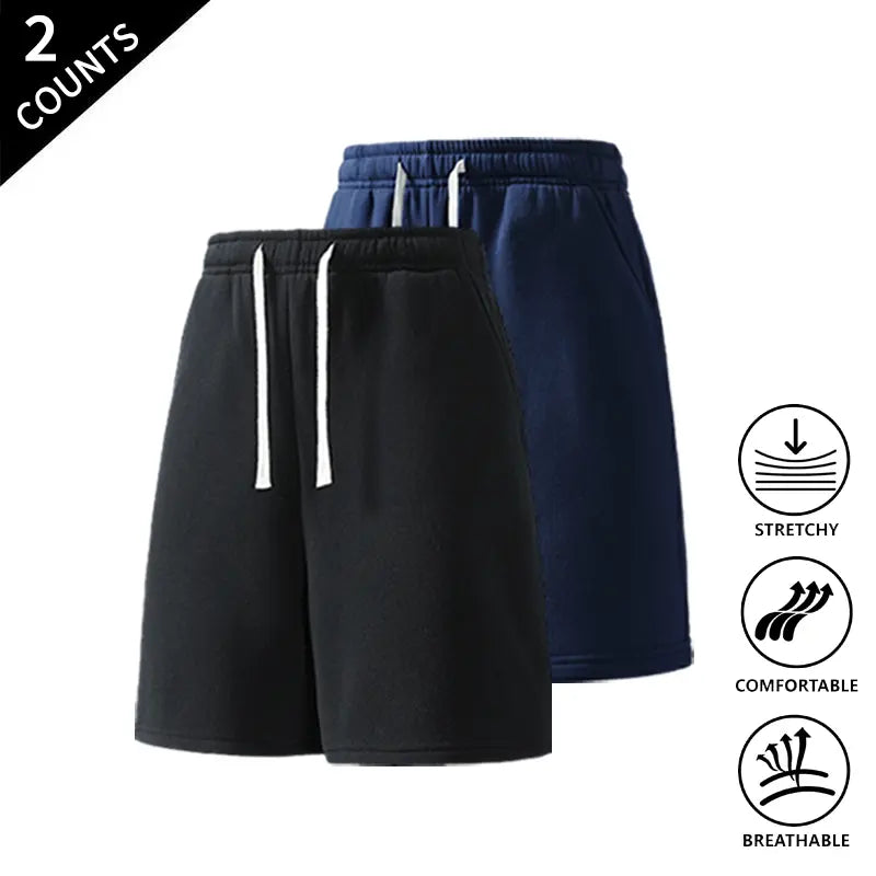 Men’s 2-Pack Wide-Leg Casual Stretchy Baggy Shorts - Elastic Comfortable Drawstring Waist, Breathable, Flexible Bottoms for Lounge & Streetwear Everyday Wear, Wide-Leg Men's Shorts
