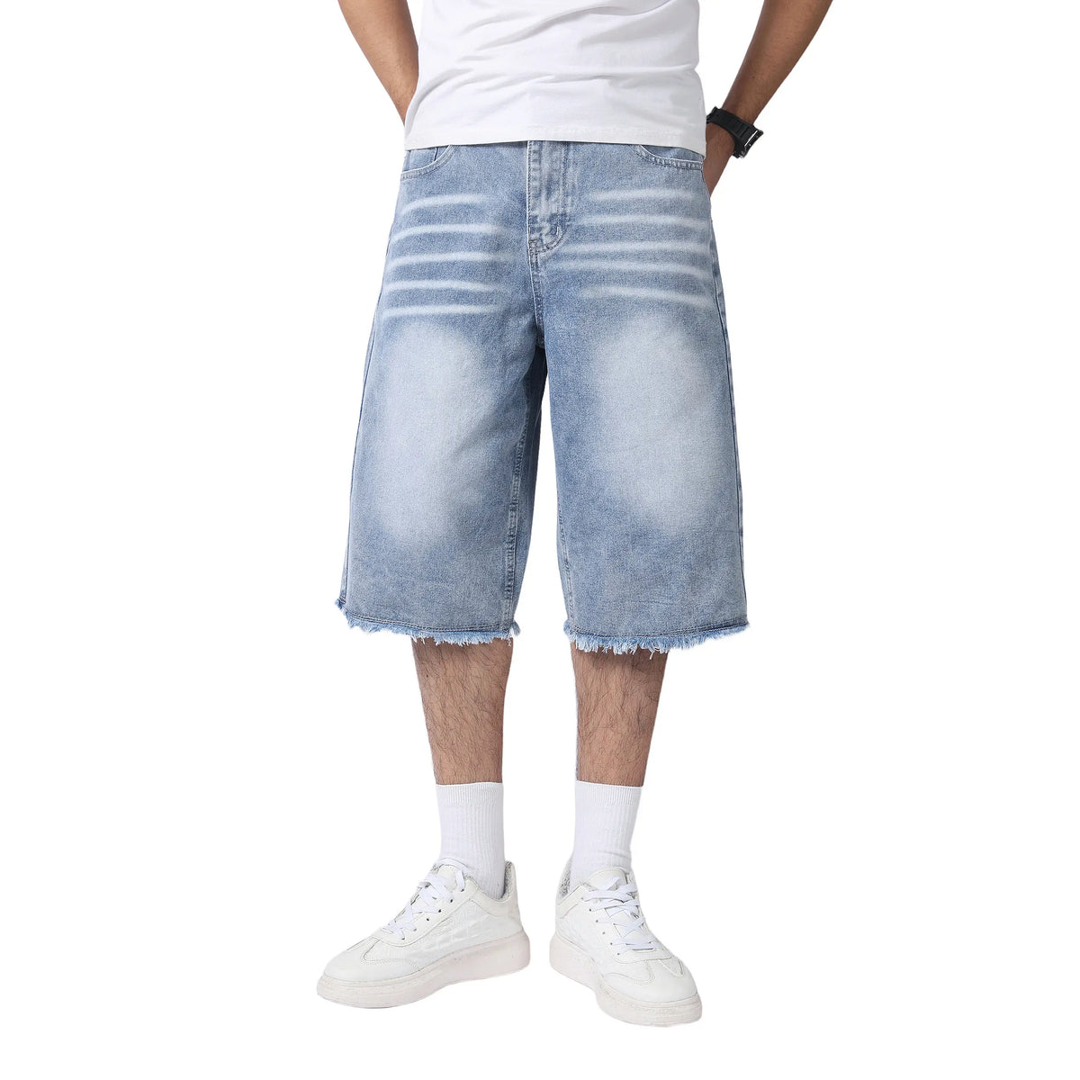 JUNBAOSS Men's Baggy Jean Shorts Y2K Casual Vintage Wide Leg Skater Denim Shorts Fashion Comfy Loose Fit Long Streetwear Hip Hop Summer Jorts Denim Shorts Below Knee five-point pants