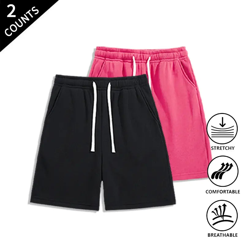 Men’s 2-Pack Loose Fit Sweat Shorts - Extra Baggy, Low-Rise Baggy, Lounge, Trendy Streetwear with Relaxed Ease, Comfortable, Breathable for Casual Menswear Outfits, Extra Baggy Men's Shorts, Lounge Men's Shorts