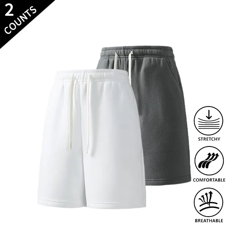 Men’s 2-Pack Wide-Leg Casual Stretchy Baggy Shorts - Elastic Comfortable Drawstring Waist, Breathable, Flexible Bottoms for Lounge & Streetwear Everyday Wear, Wide-Leg Men's Shorts