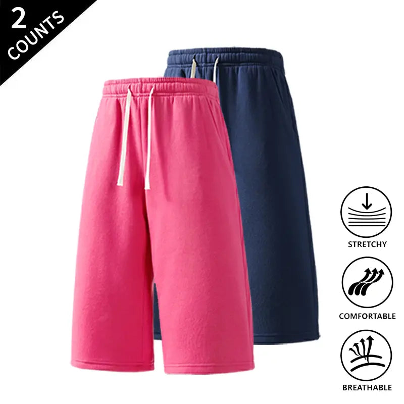 Men's 2-Pack Casual Mid-Length Sweat Shorts - Menswear Sports Clothes Set, Elastic Waist with Drawstring, Breathable Fabric, Customizable Fit, Lounge Style Men's Shorts for Streetwear