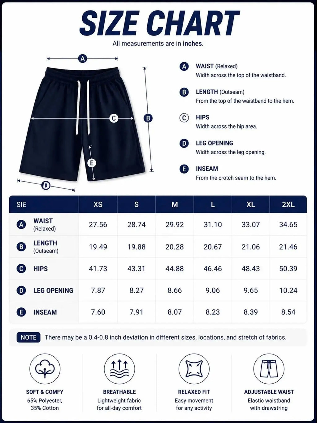 Men's Cotton Blend Casual Relaxed Fit Above-the-Knee Shorts - Drawstring Waistband, Adjustable Bottom, Baggy Draped Cut, Athleisure Menswear Bottoms for Workouts, Lounging