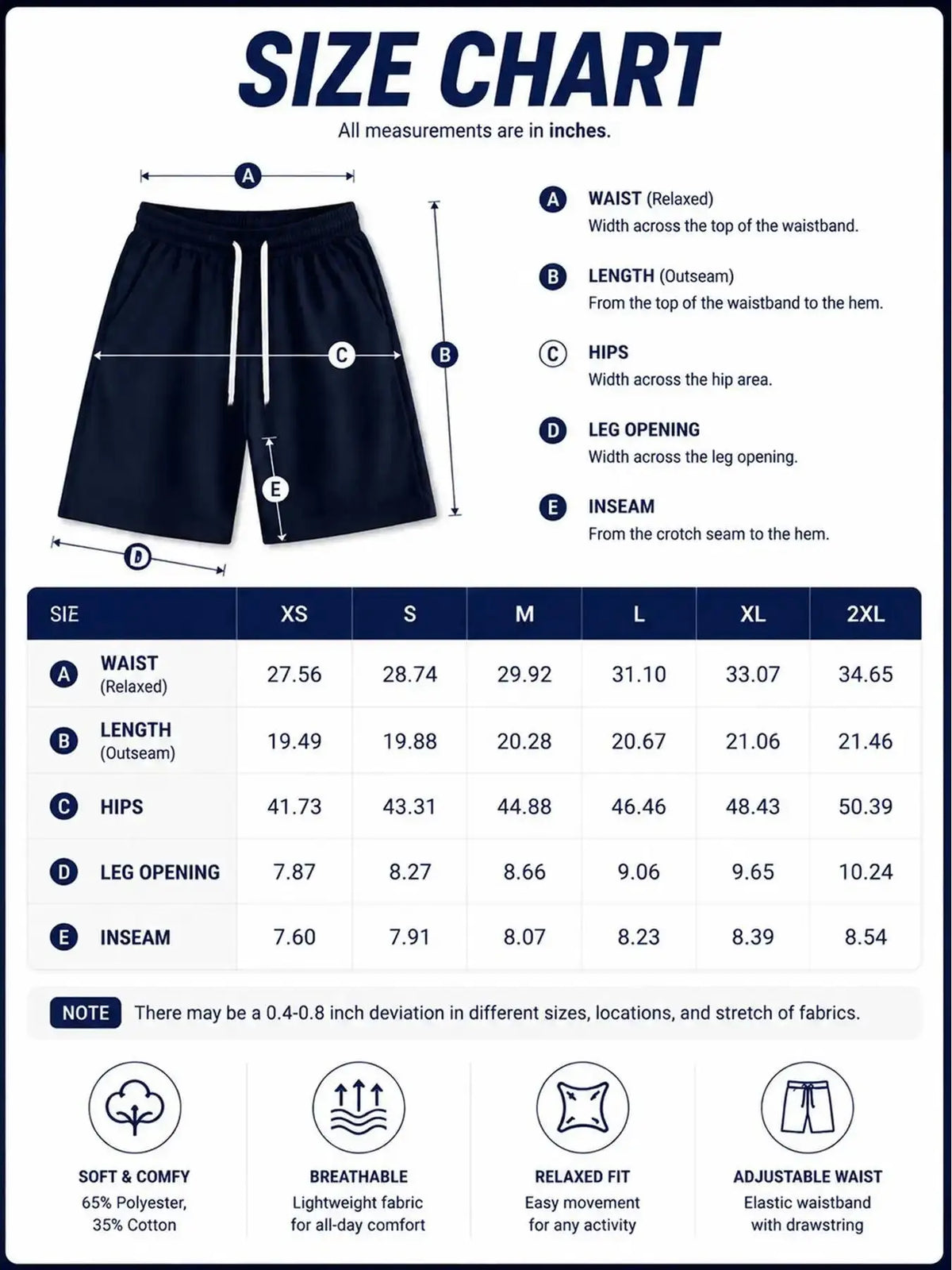 Men's Cotton Blend Casual Relaxed Fit Above-the-Knee Shorts - Drawstring Waistband, Adjustable Bottom, Baggy Draped Cut, Athleisure Menswear Bottoms for Workouts, Lounging