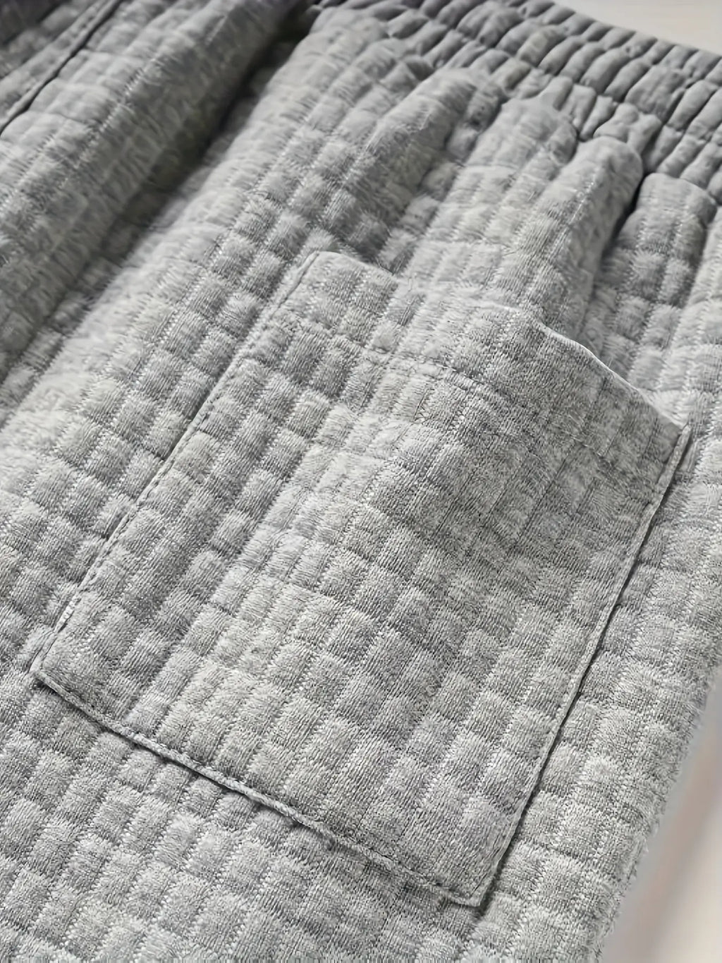 Men’s Plus-Size Knitted Waffle Shorts - Menswear Bottoms with Elastic Drawstring Waist, Stretchy Breathable Soft Fabric, Plain Gray OOTD Driving Summer Casual Easy-to-Match Neutral Wear, Driving / Ootd