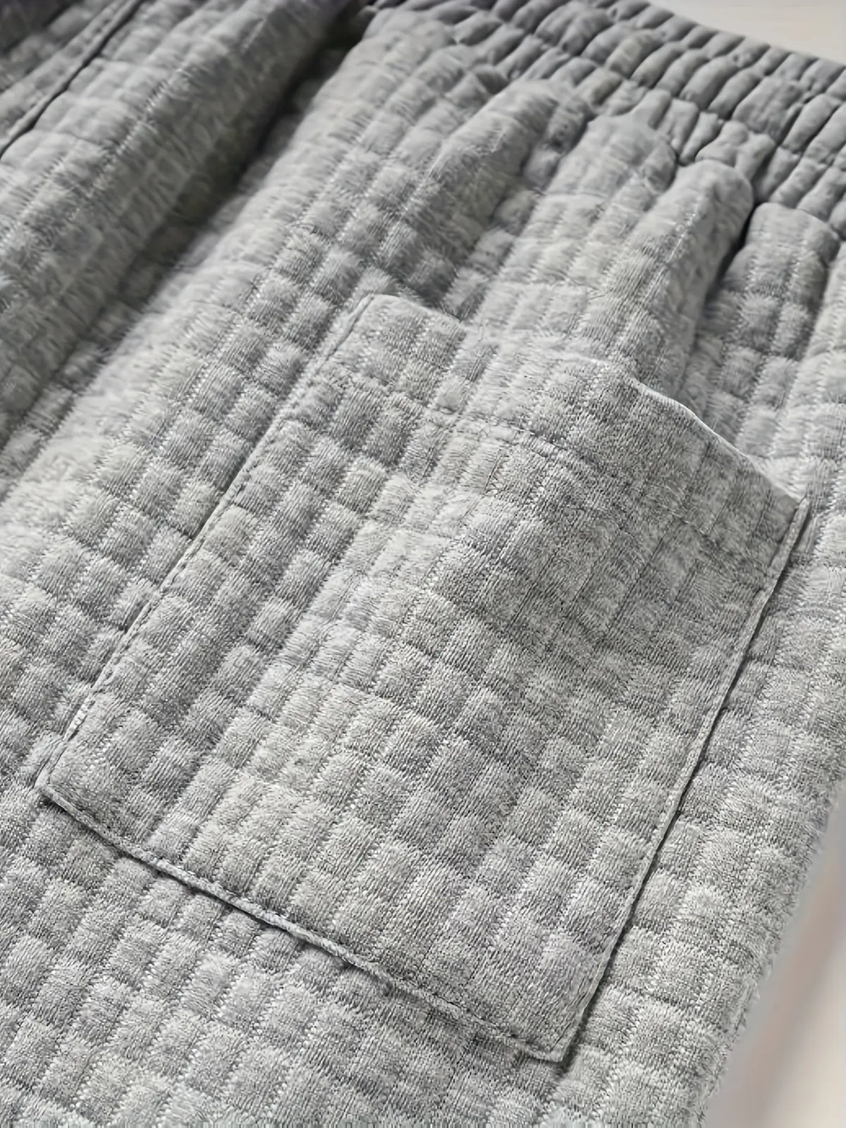 Men’s Plus-Size Knitted Waffle Shorts - Menswear Bottoms with Elastic Drawstring Waist, Stretchy Breathable Soft Fabric, Plain Gray OOTD Driving Summer Casual Easy-to-Match Neutral Wear, Driving / Ootd