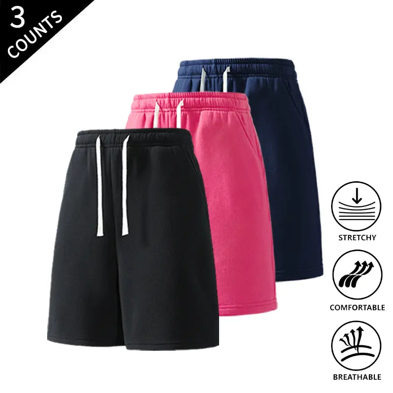Men’s 3-Pack Solid Color Lightweight Loose-Fit Casual Street Shorts, Outdoor Menswear Bottoms Built for Beach Walks and Outings