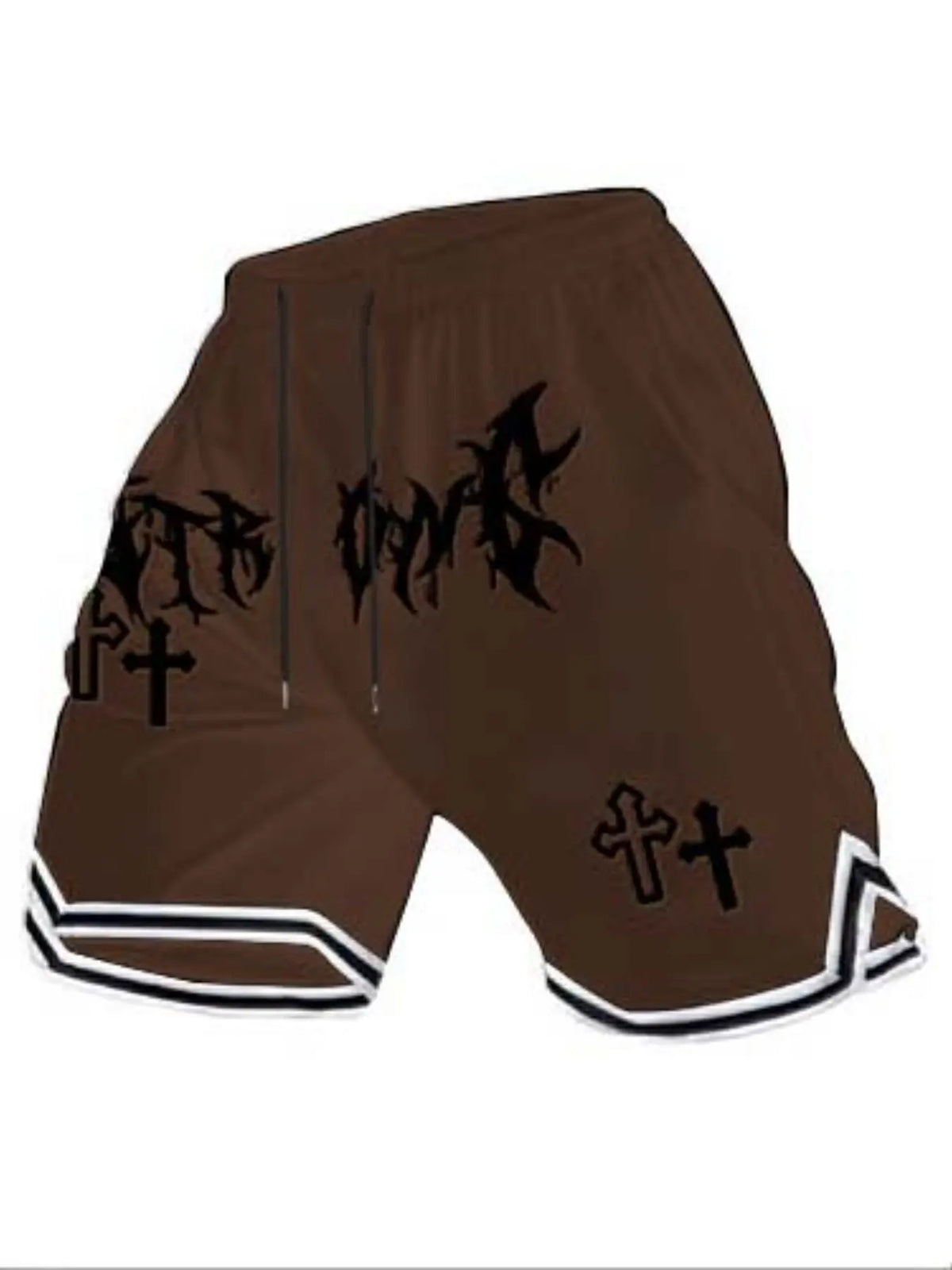 Men's Thash Inspired Fitted Fashion Shorts, Gothic Punk Letter & Cross Graphic, Elastic Waist, Casual Streetwear for Skateboarding & Daily Wear, Letter Print Shorts