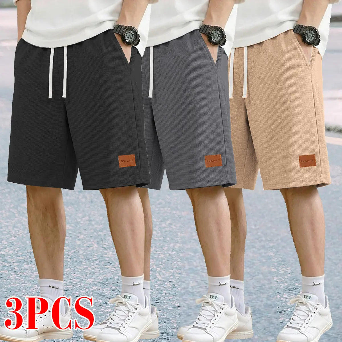 Men's 3-Pack Woven Retro Corduroy Shorts - Menswear Bottoms, Premium Cord Texture, Athletic Style, Elastic Waist for Comfort, Back Pocket, Ideal for Beach Walks, Streetwear