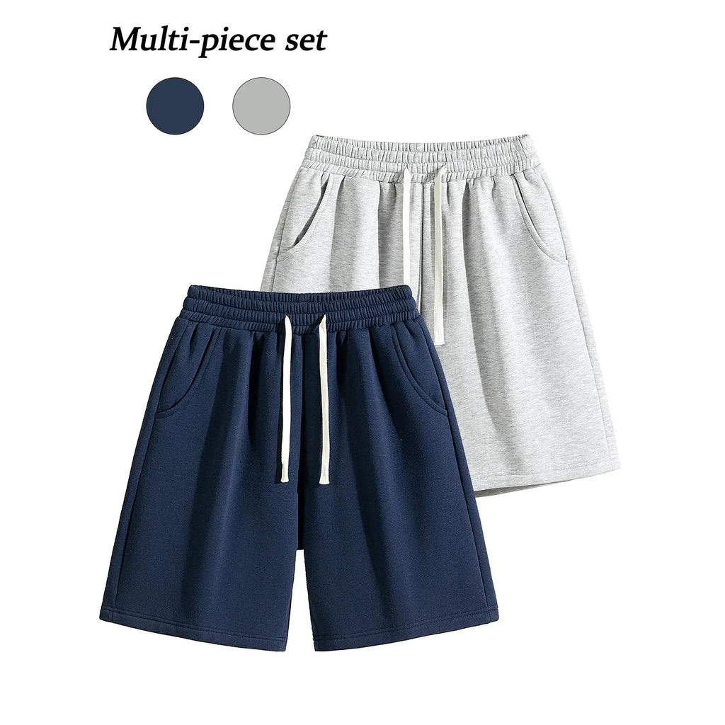 URMCZ Men's Retro Cotton Blend Casual Shorts - Breathable, High-Stretch Drawstring Waistband, Relaxed Straight-Leg, Moisture-Wicking, Plain, Aesthetic, Sporty Chic Unisex Bottoms for Summer Lounging, Workouts