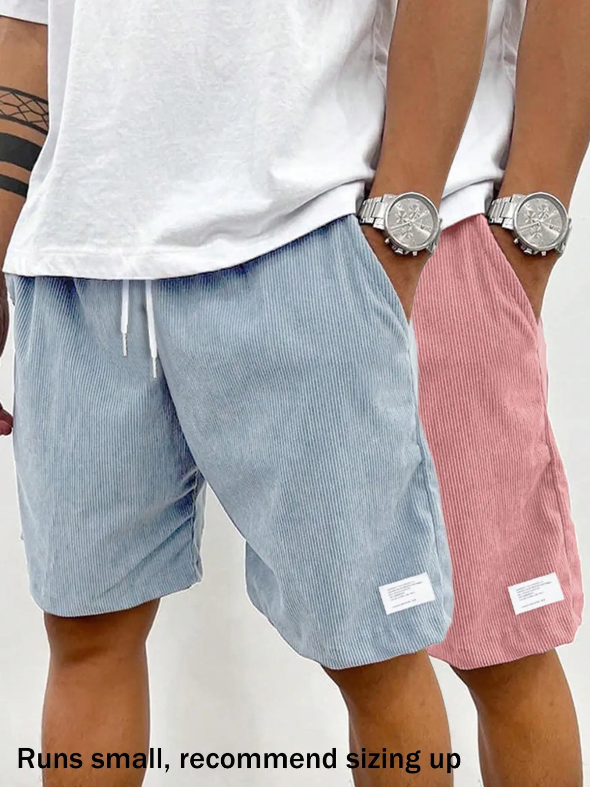 Men's Solid Patched Drawstring Waist Shorts, Menswear Regular Fit Casual Pocket Elastic Waist Shorts for Summer, Men's Bottoms for Daily Wear, Drawstrings Shorts