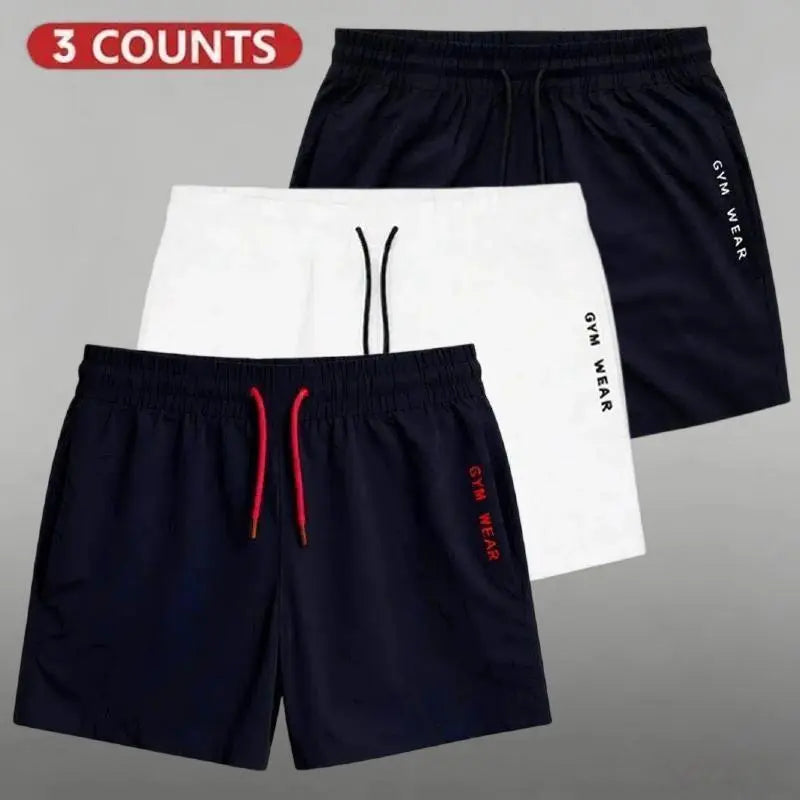 Men's Elastic Shorts Set (3 Packs) - Plain Solid Color, Drawstring Deep Pockets, Pocketed Sides, Elastic Waist, Breathable Athleisure Bottoms for Summer Daily Wear, Gym Use