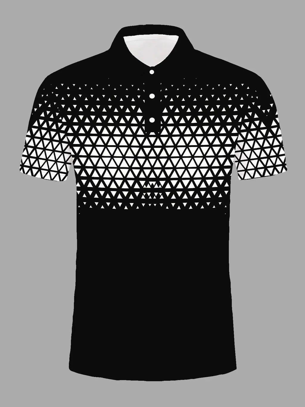 Men's Casual Classic Polo Shirt, Short Sleeve Button Front, Base Gradient Triangle Patchwork Print, Summer Daily Wear, Travel Polo