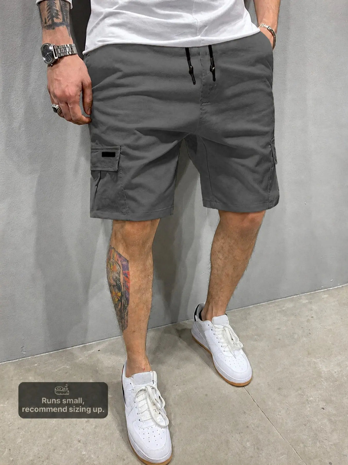 Men's Solid Cargo Shorts, Casual Relaxed-Fit Woven 5" Shorts, lightweight drawstring shorts, Multi-Pocket Mid-Rise Straight-Leg Design, Drawstring Waist, Summer Daily Wear for Commute & Outdoor Sports, Classic Versatile Essential for Men's Wardrobe
