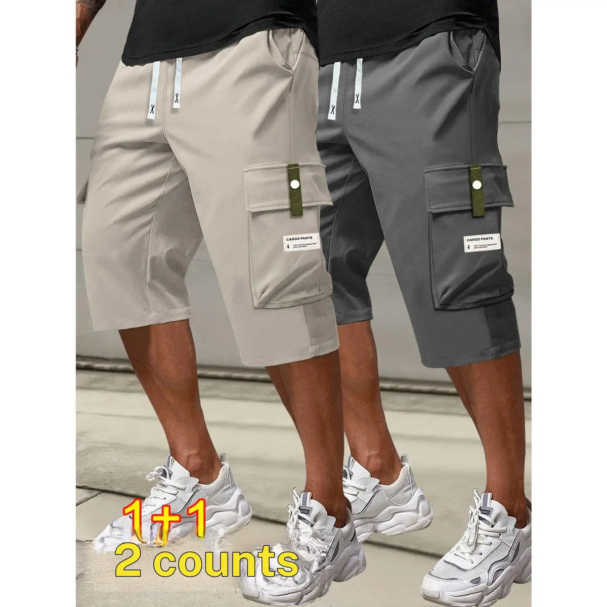 Men's plus size summer work pants elastic drawstring waist circumference, multiple pockets and letter patches, regular mid waist non elastic fabric, opaque, suitable for daily and casual wear, Father's Day gift casual pants for summer