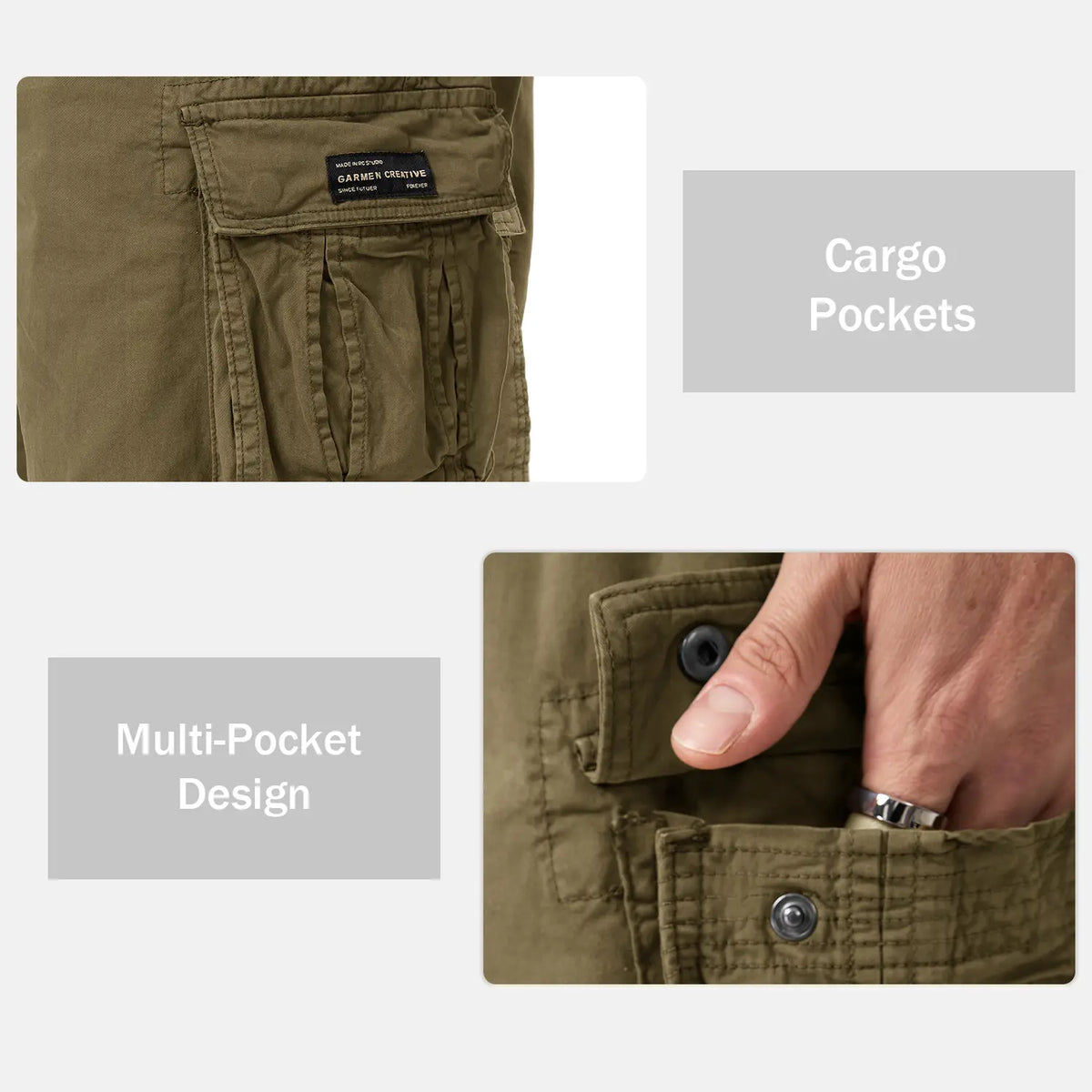 MAGCOMSEN Men's Cotton Blend Spandex Plain Cargo Shorts - Mid Waist, Fitted Elastic Drawstring Waistband, 6-Pocket, Relaxed Fit, Cool Above Knee, Workday to Beach Casual Activewear