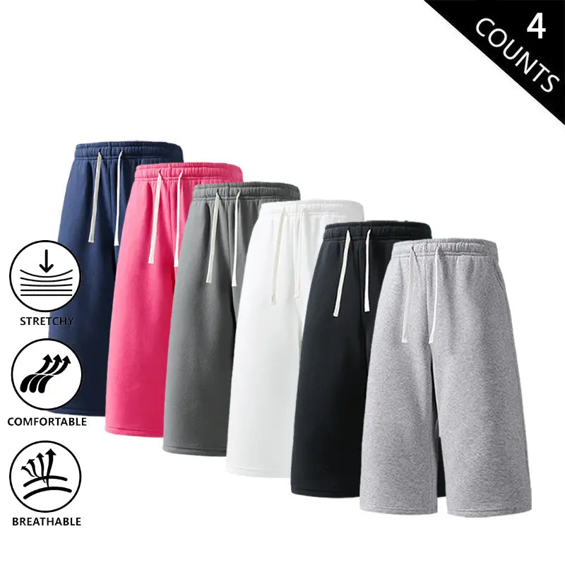 Men’s 4-Pack Stylish Casual Sweat Shorts - Menswear Activewear Sportswear Clothes, Stretchable Breathable Knee-Length Shorts with Elastic Waist,sohochic