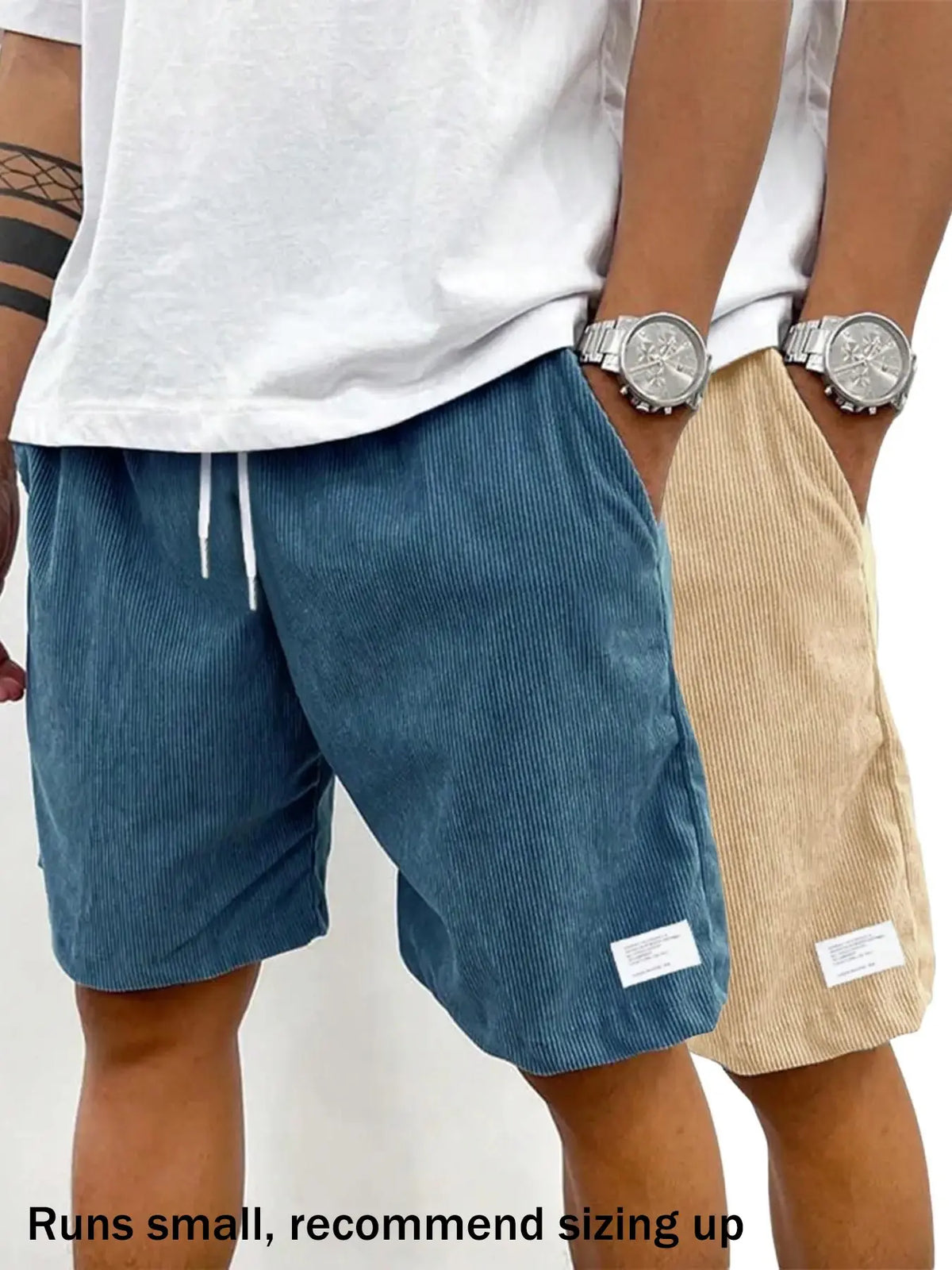 Men's Solid Patched Drawstring Waist Shorts, Menswear Regular Fit Casual Pocket Elastic Waist Shorts for Summer, Men's Bottoms for Daily Wear, Drawstrings Shorts