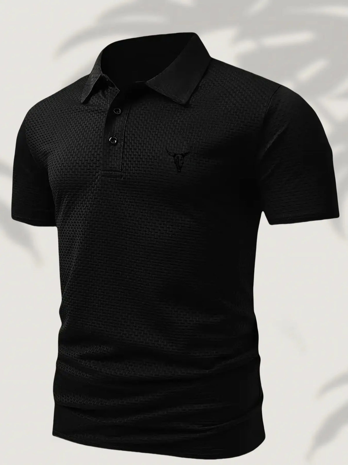 Men's Summer Casual Polo Shirts Fitted Collared Polo Style with Bull Cow Head Pattern, Comfortable Fitted Textured Jacquard Short Sleeve, Casual Business Daily Wear, Breathable Gift Top