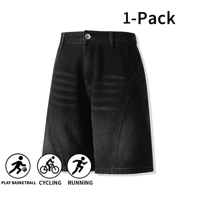 Men's 3-Pack Washed Denim Bermuda Shorts Outfits Set - Loose-Fit, Breezy Cut, Knee-Length, Breathable, Machine Wash, Sporty Casual for Outdoor, Everyday Wear