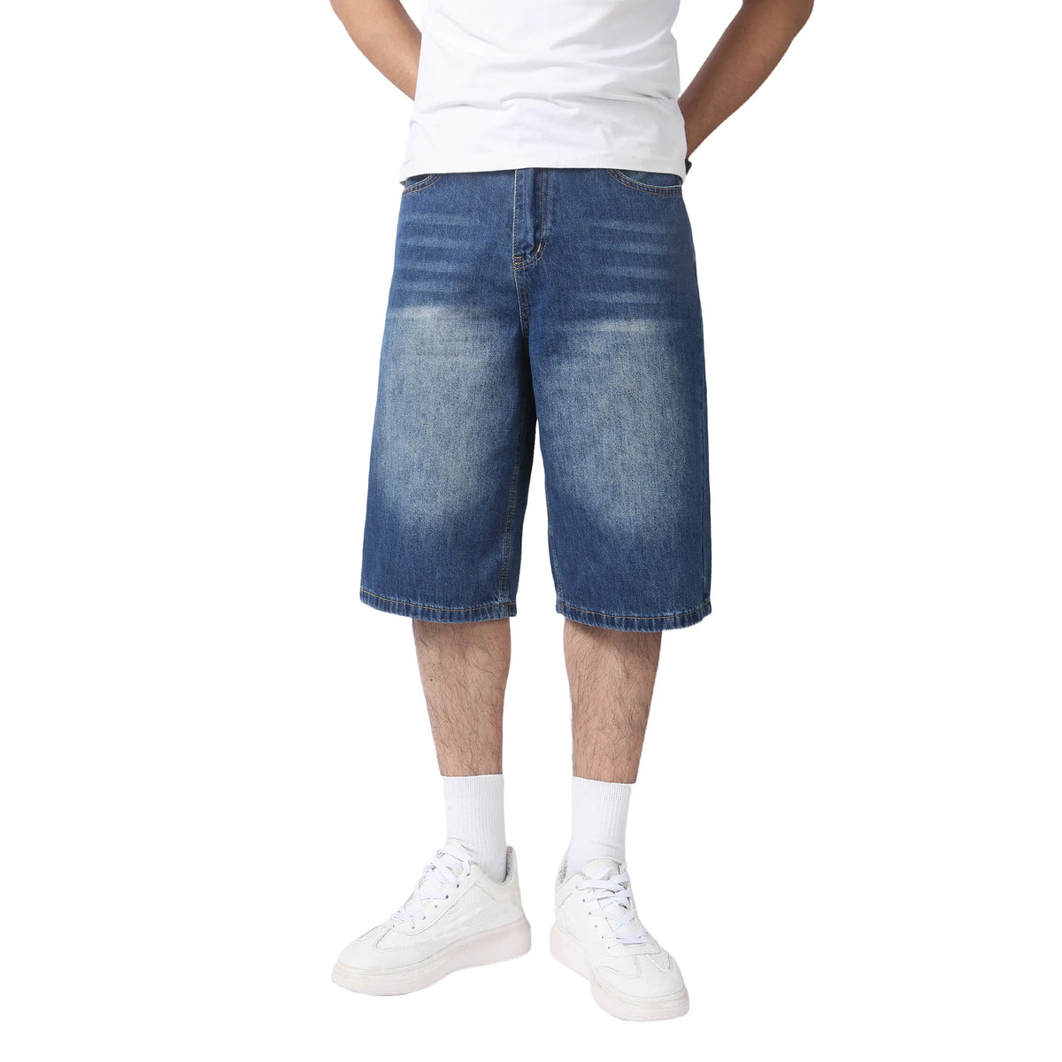 JUNBAOSS Men's Baggy Jean Shorts Y2K Casual Vintage Wide Leg Skater Denim Shorts Fashion Comfy Loose Fit Long Streetwear Hip Hop Summer Jorts Denim Shorts Below Knee five-point pants
