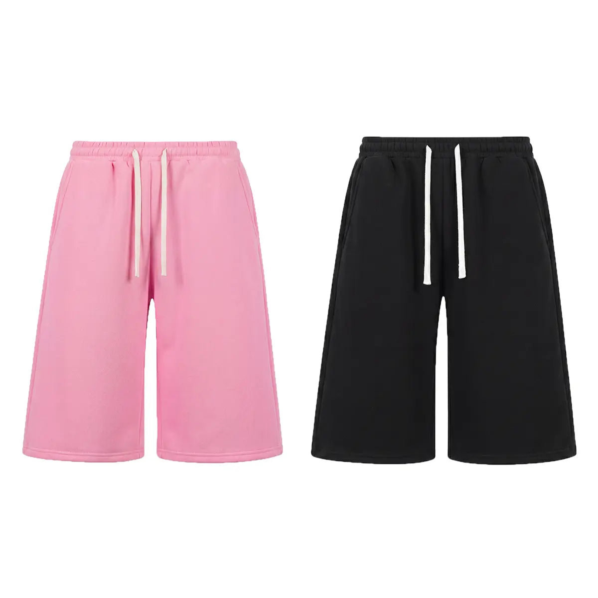 Men’s H-Type Fitted Cut Knit Capri Wide-Leg Shorts, Elastic Waistband with Drawstring, Adjustable Fit, Solid Color, Soft Comfortable, Pockets, for Casual/Athletic Wear, Available in Pink (Pairs with Sneakers)/Beige