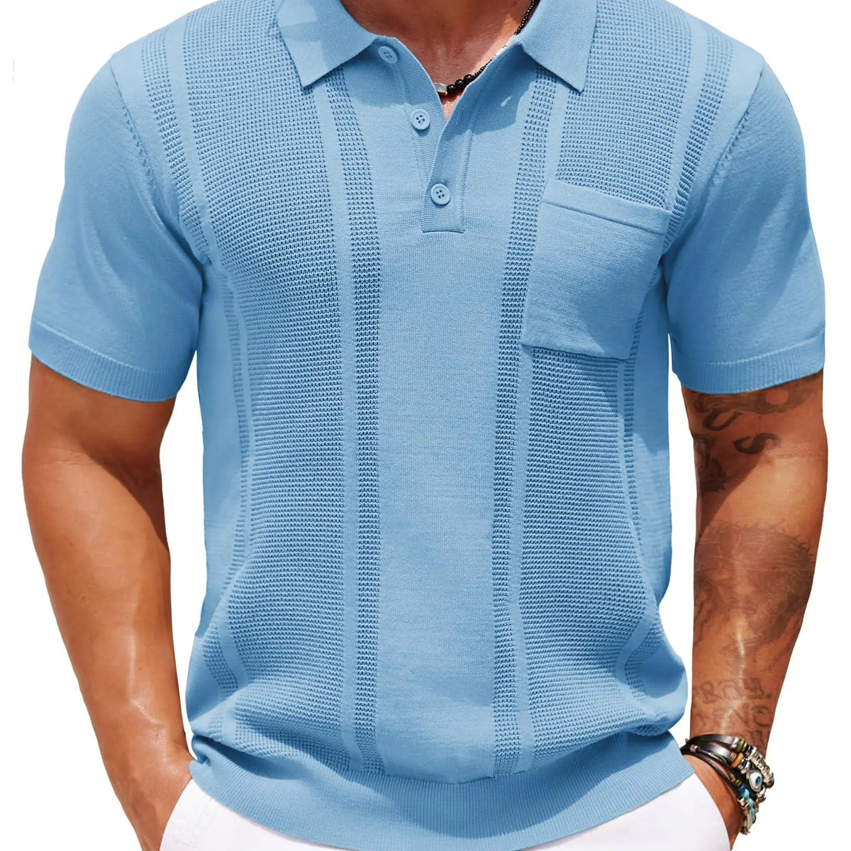 COOFANDY Men's Knitwear Polo Shirts for Men Short Sleeve Textured Polo Shirt Slim Fit Summer Collared T Shirt with Pocket