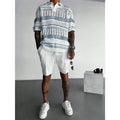 Men's Collared Striped Polo Shirt - Hollow Knit Fabric, Lightweight Short-Sleeve Relaxed-Fit Top with Button Closure for Summer Golf, Office