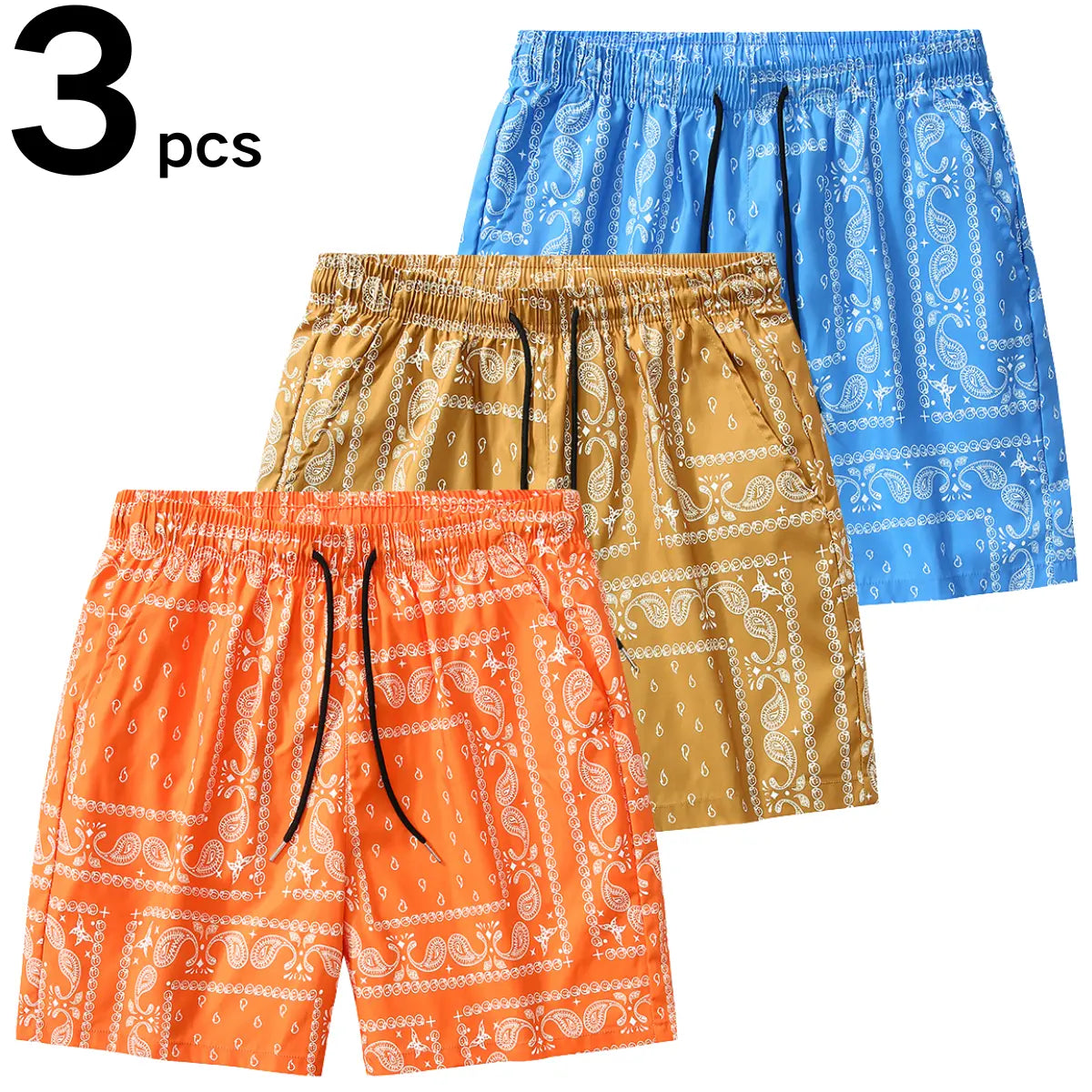 Men's Casual Paisley Pattern Polyester Shorts - Adjustable Drawstring Waist, Outfits Inspo Drip Clothing, XL Men’s Clothes for Daily & Leisure Occasions