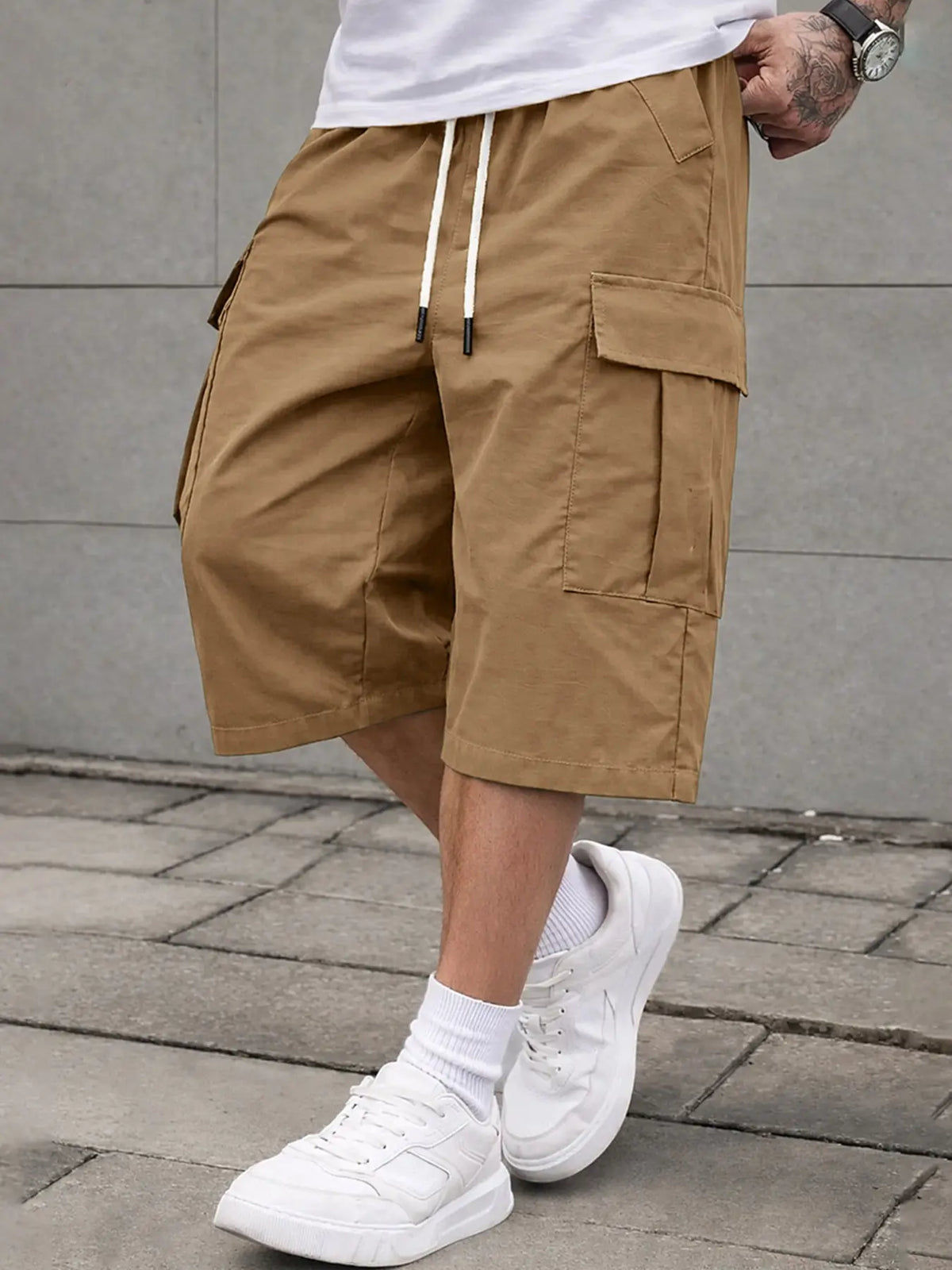 Men's 3/4 Length Work Shorts, Casual Seven-Quarter Pants, Multiple Pockets Design, Comfortable Summer Wear, Menswear, Suitable for Outdoor Activities and Daily Use