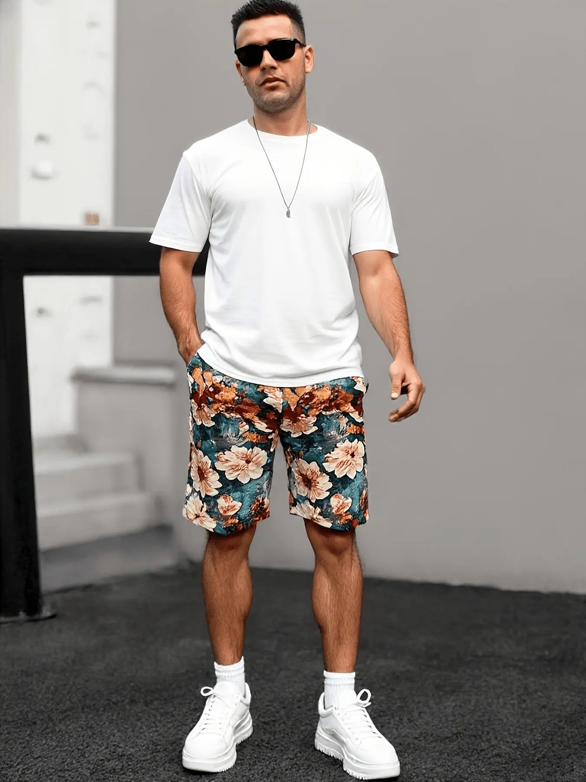 Men's Plus Size Casual Floral Camouflage Tropical Shorts, Comfortable Daily Wear, Fashion Lightweight Summer Style, Stylish Men's Clothing, Fashionable Summer Shorts