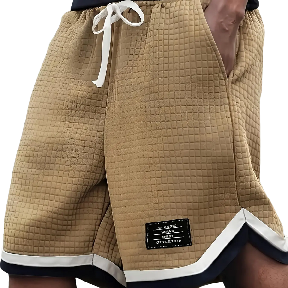 Men’s Plus-Size Knitted Waffle Shorts - Menswear Bottoms with Elastic Drawstring Waist, Stretchy Breathable Soft Fabric, Plain Gray OOTD Driving Summer Casual Easy-to-Match Neutral Wear, Driving / Ootd