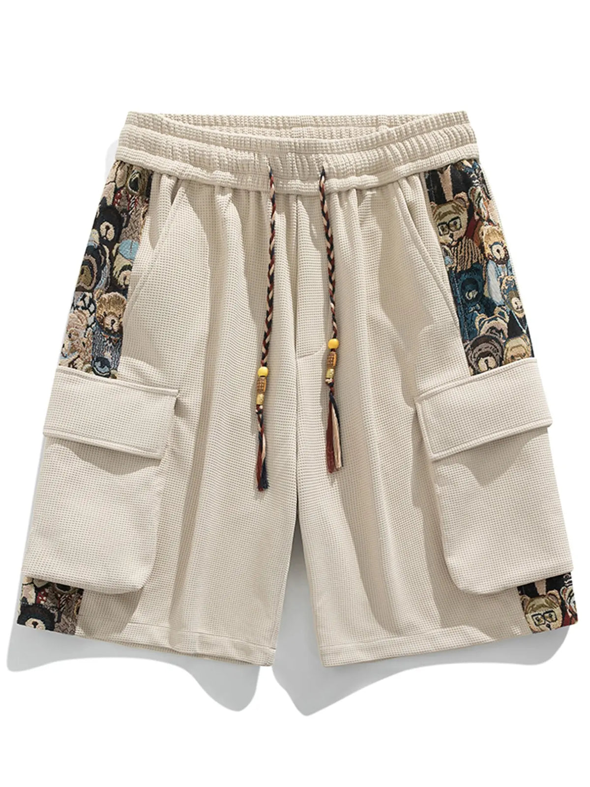 Men's Trendy Cargo Shorts with Cartoon Print, Casual Fitted Pocket Shorts for Summer, Stylish Drawstring Waist Shorts, Fashionable Shorts, Drawstrings Shorts