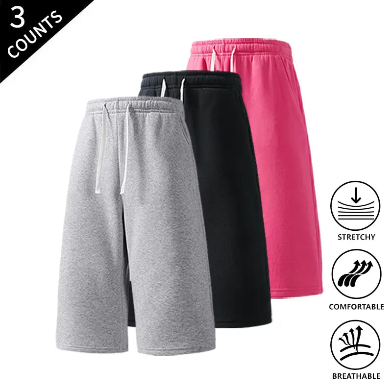 Men's 3-Pack Baggy Oversized Knee-Length Loose Drawstring Casual Long Shorts, Urban Street Fashion Menswear Bottoms