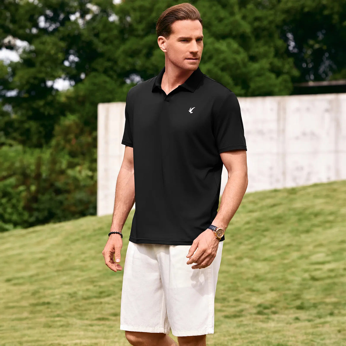 JMIERR Mens Casual Polo Shirt Summer Buttonless Short Sleeve Moisture Wicking Quick Dry Henley Golf Shirts