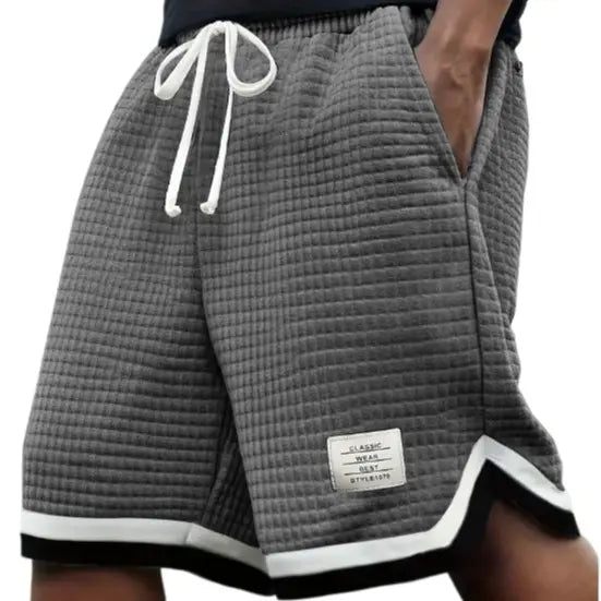 Men’s Plus-Size Knitted Waffle Shorts - Menswear Bottoms with Elastic Drawstring Waist, Stretchy Breathable Soft Fabric, Plain Gray OOTD Driving Summer Casual Easy-to-Match Neutral Wear, Driving / Ootd