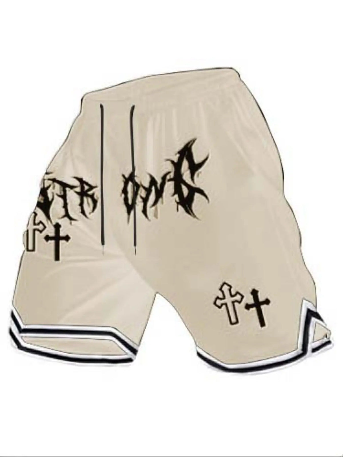 Men's Thash Inspired Fitted Fashion Shorts, Gothic Punk Letter & Cross Graphic, Elastic Waist, Casual Streetwear for Skateboarding & Daily Wear, Letter Print Shorts