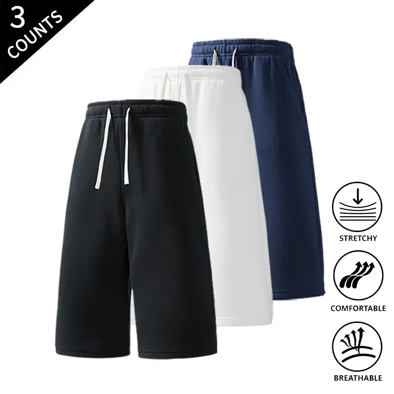 Men's 3-Pack Baggy Oversized Knee-Length Loose Drawstring Casual Long Shorts, Urban Street Fashion Menswear Bottoms
