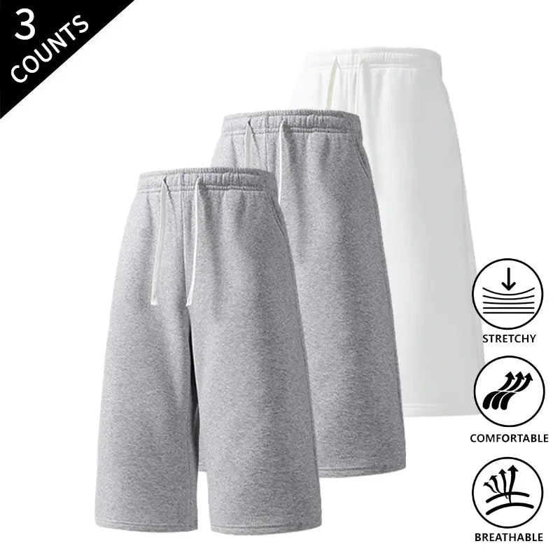 Men's 3-Pack Baggy Oversized Knee-Length Loose Drawstring Casual Long Shorts, Urban Street Fashion Menswear Bottoms