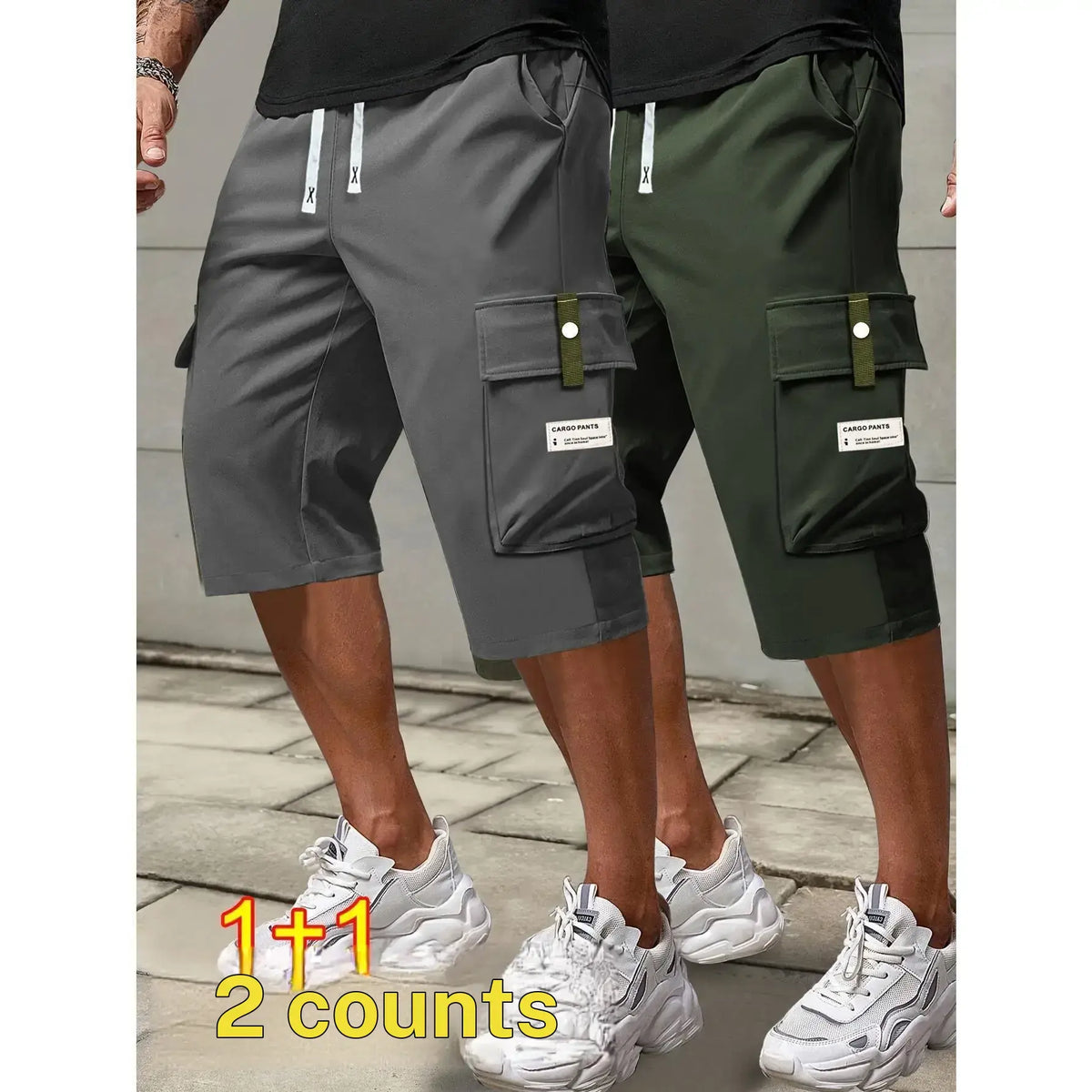 Men's plus size summer work pants elastic drawstring waist circumference, multiple pockets and letter patches, regular mid waist non elastic fabric, opaque, suitable for daily and casual wear, Father's Day gift casual pants for summer
