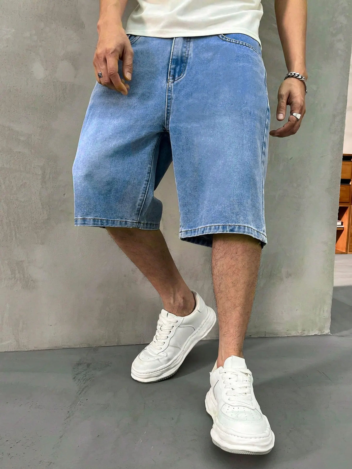 Men's Solid Color Plain Denim Fabric Shorts, Regular Fit Classic Casual Streetwear Comfy Fashion Basic Shorts for Daily Wear, Men's Bottoms Menswear for All Seasons