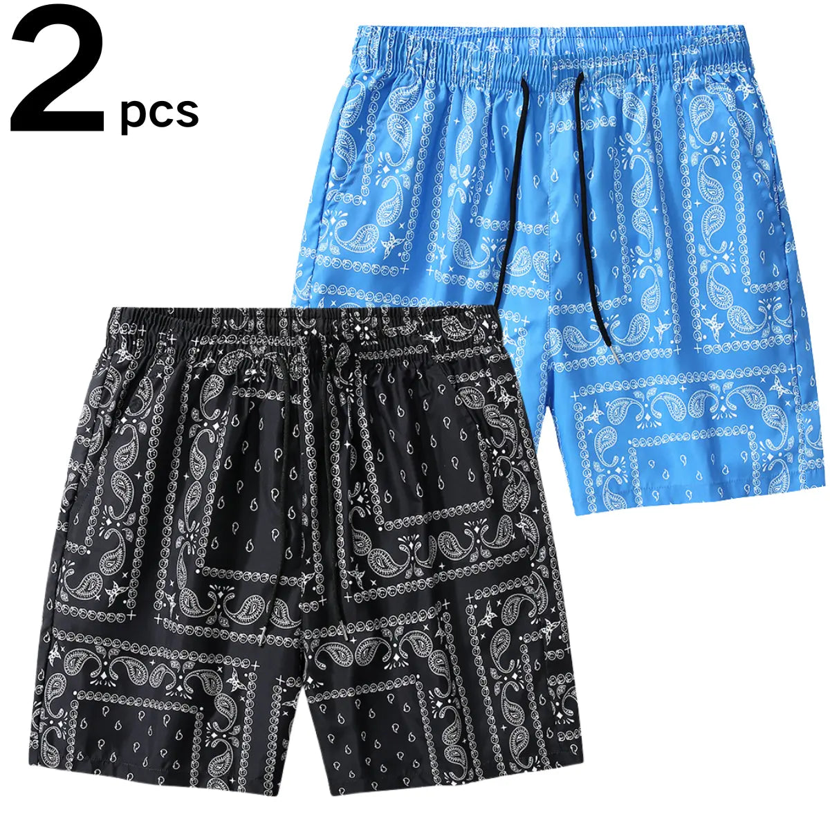 Men's Casual Paisley Pattern Polyester Shorts - Adjustable Drawstring Waist, Outfits Inspo Drip Clothing, XL Men’s Clothes for Daily & Leisure Occasions