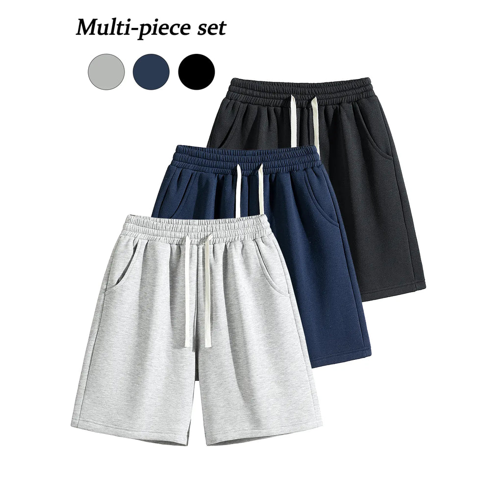 URMCZ Men's Retro Cotton Blend Casual Shorts - Breathable, High-Stretch Drawstring Waistband, Relaxed Straight-Leg, Moisture-Wicking, Plain, Aesthetic, Sporty Chic Unisex Bottoms for Summer Lounging, Workouts